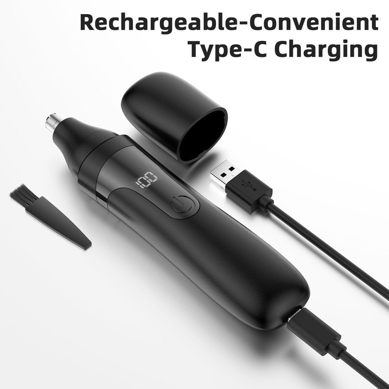 SESATOOK Nose Hair Trimmer, Rechargeable Professional Painless Nose Trimmer for Ear and Eyebrow, with Dual Edge Blades Easy Cleaning and Washing (Black)