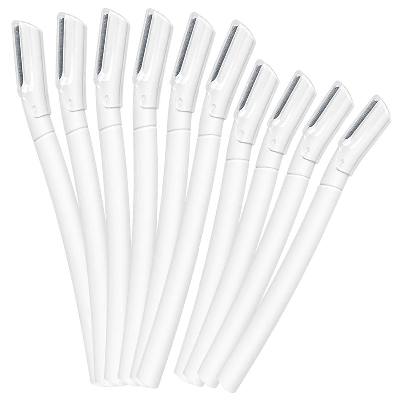 Dermaplane Razor for Women Face, 10 Pack Professional Facial Hair Removal & Dermaplaning Tool for Peach Fuzz, Eyebrow Shaping and Gentle Exfoliation (White)