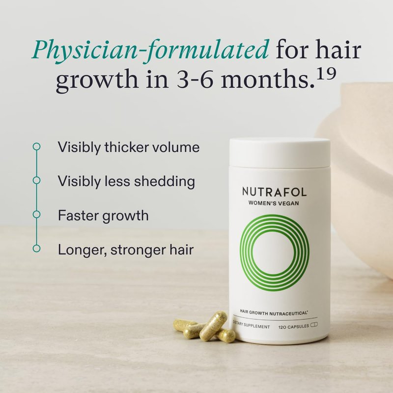Nutrafol Women's Hair Growth Supplements, For Women 18-44 Years Old, Clinically Tested for Visibly Thicker, Stronger Hair, 100% Vegan Ingredients, Dermatologist Recomme - 3 Month Supply, 1.7 oz Bottle