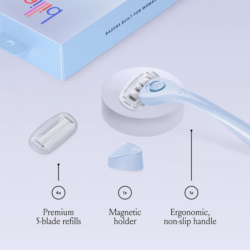 Billie Women's Razor Shave Kit - 5-Blade Razor + 4 Refills & Magnetic Holder | Cool Blue & Lavender Shave Cream