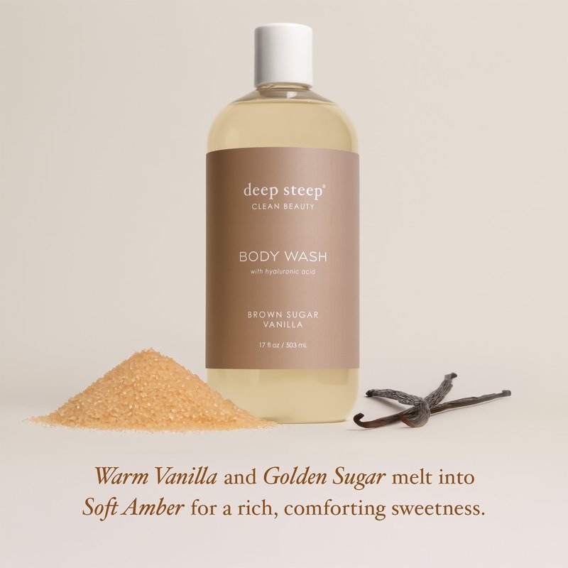 Deep Steep Brown Sugar Vanilla Body Wash, Hydrating Shower Gel with Hyaluronic Acid & Shea Butter for Sensitive Skin, Bodywash for Women & Men, 17 Fl Oz, 1-Pack