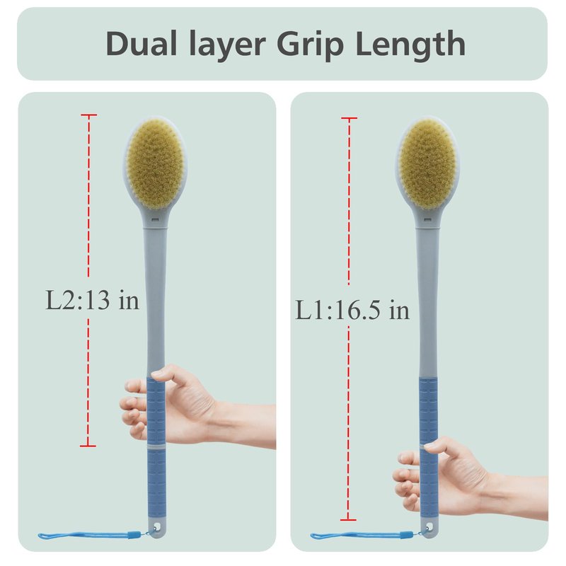 Shower Brush with Soft and Stiff Bristles,17.5" Long Handle Dual-Side Back Scrubber Bath Brush Body Exfoliator for Wet or Dry Brushing (Long Handle)