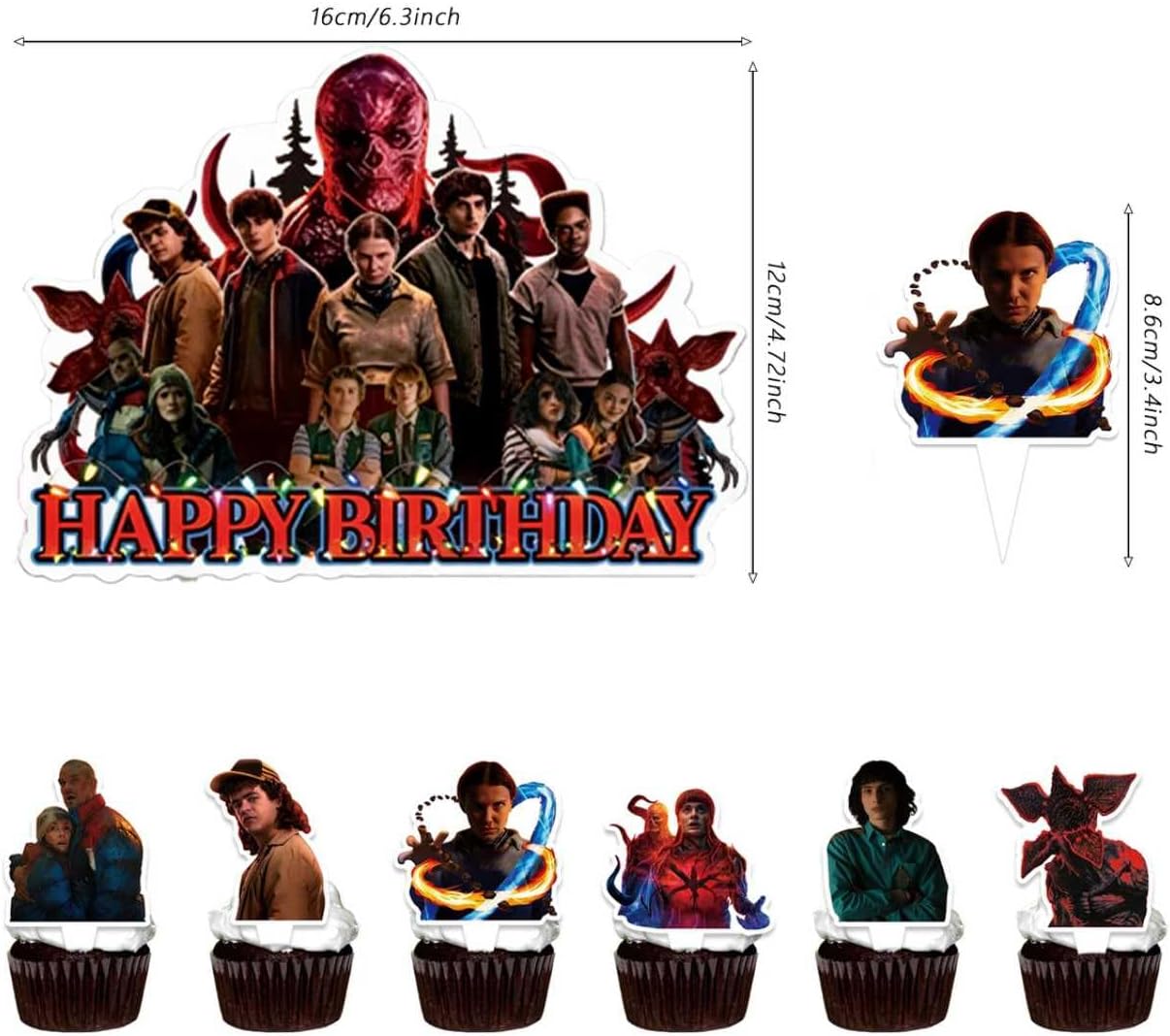 Stranger Things 25-Pc Birthday Cake Decorations Set - Includes Cake Topper & Cupcake Toppers