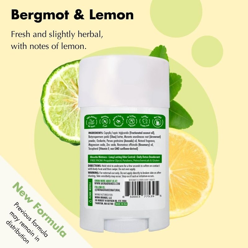 MONA BRANDS All Natural Deodorant For Women & Men | For Sensitive Skin | No Aluminum or Baking Soda | (BERGAMOT LEMON 1.76 Oz)