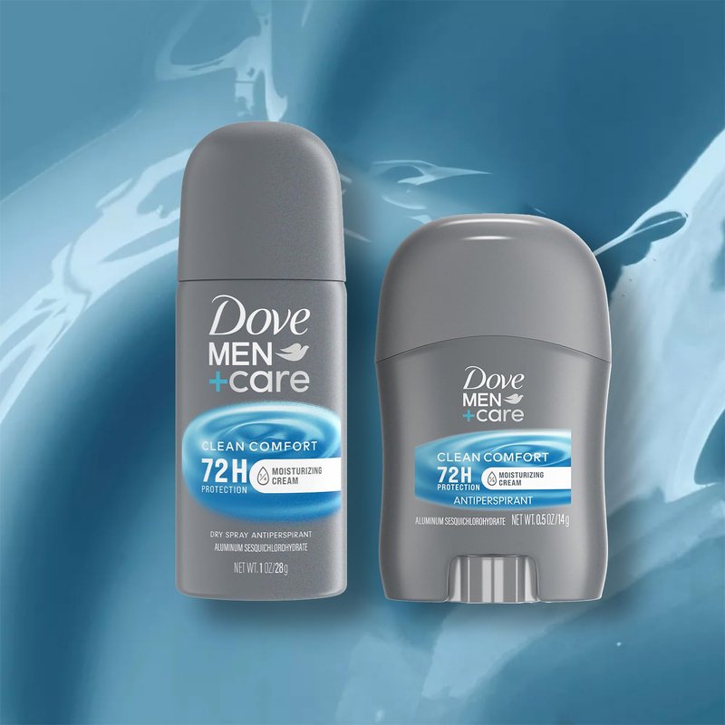 Dove Men’s Antiperspirant Spray & Stick Set - Clean Comfort 72H Protection | Travel Size (4 Pieces)