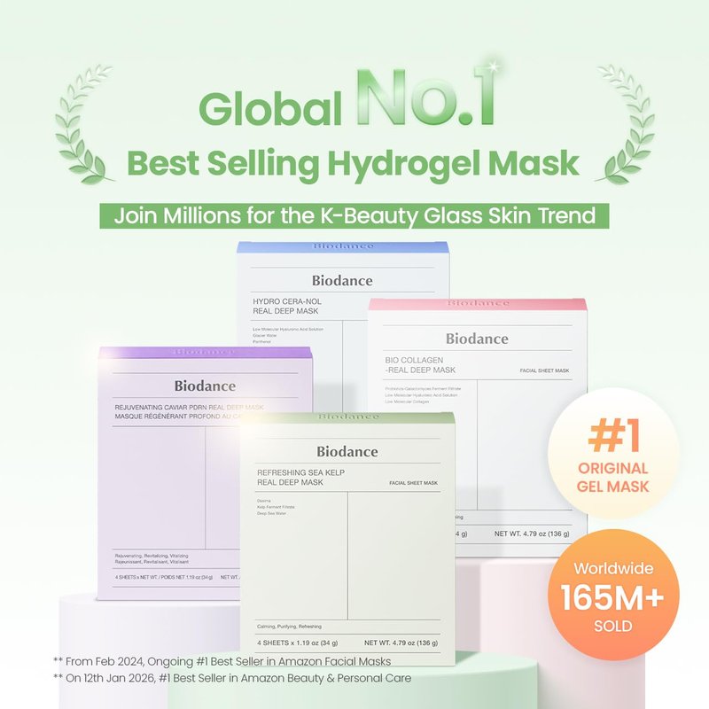 BIODANCE Refreshing Sea kelp Real Deep Mask, Overnight Hydrogel Face Mask, Calming, Oil & Sebum Control, Blemish Care, After Sun Care, Sunburn Relief, Korean Skin Care | 1.19oz(34g) x 4ea