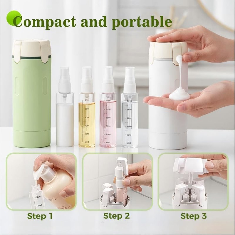 2026 New 4 in 1 Travel Dispenser Bottle, Refillable Leak Proof Travel Bottles for Toiletries, Portable Travel Containers Cream Transparent with Scale and Label for Shampoo Lotion Conditioner (Green)