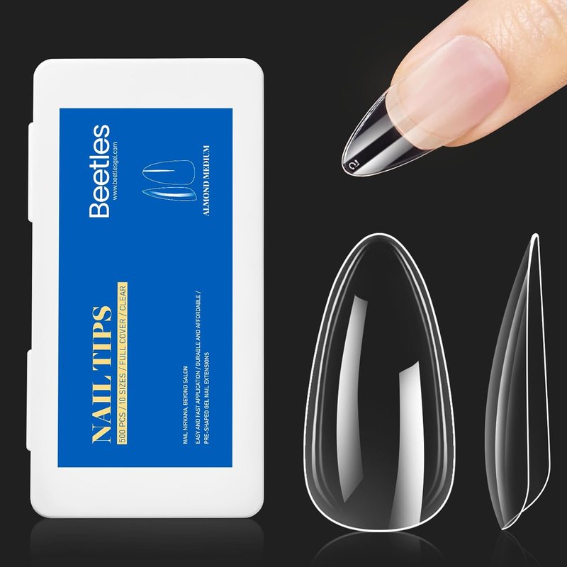 Beetles Gel Nail Tips - Almond Medium Shape | 500Pcs Clear Full Cover Soft Nail Extensions