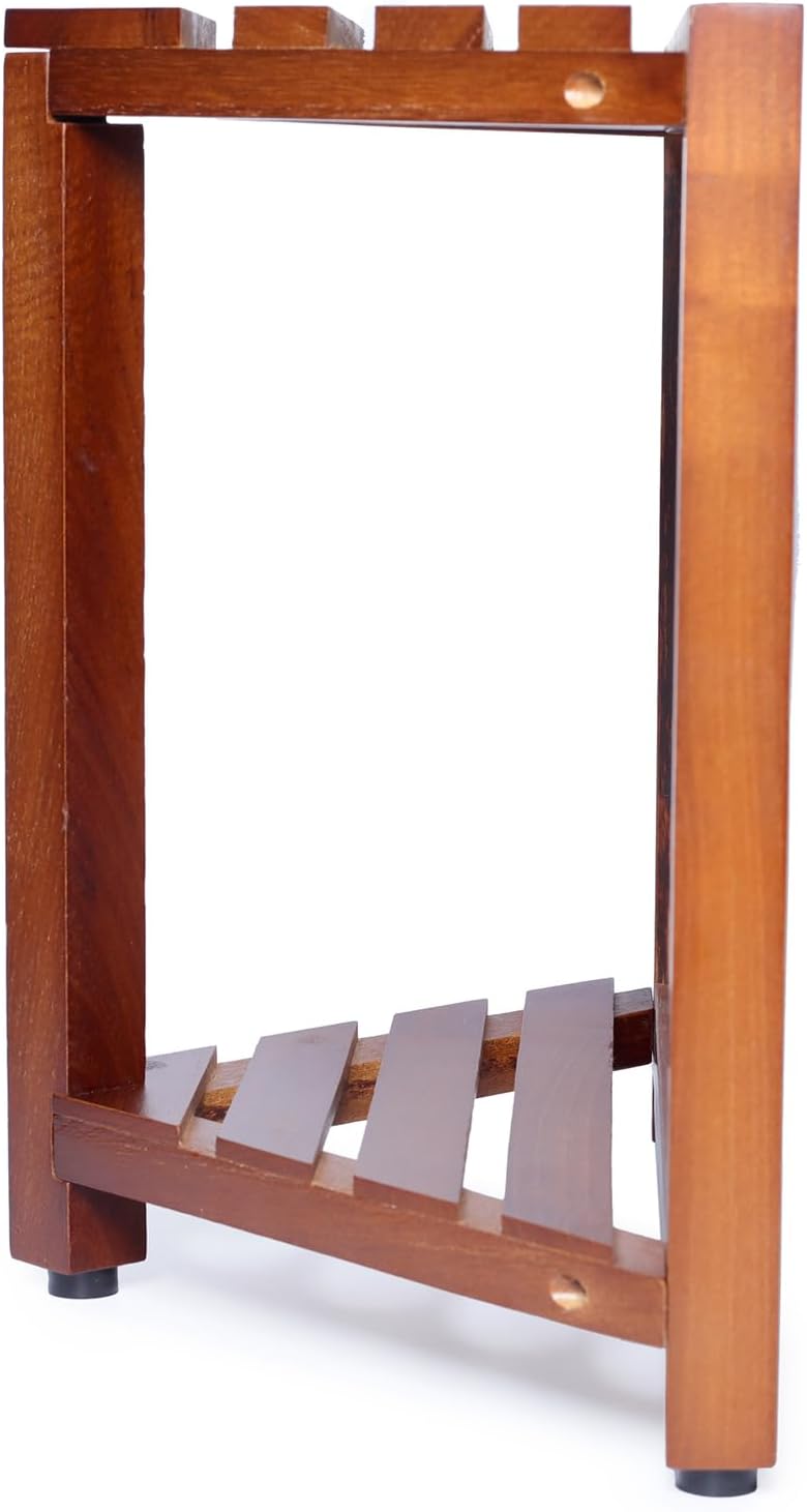 Teak Corner Shower Stool - Waterproof & Stable Shower Bench with Storage Shelf | 12” Height