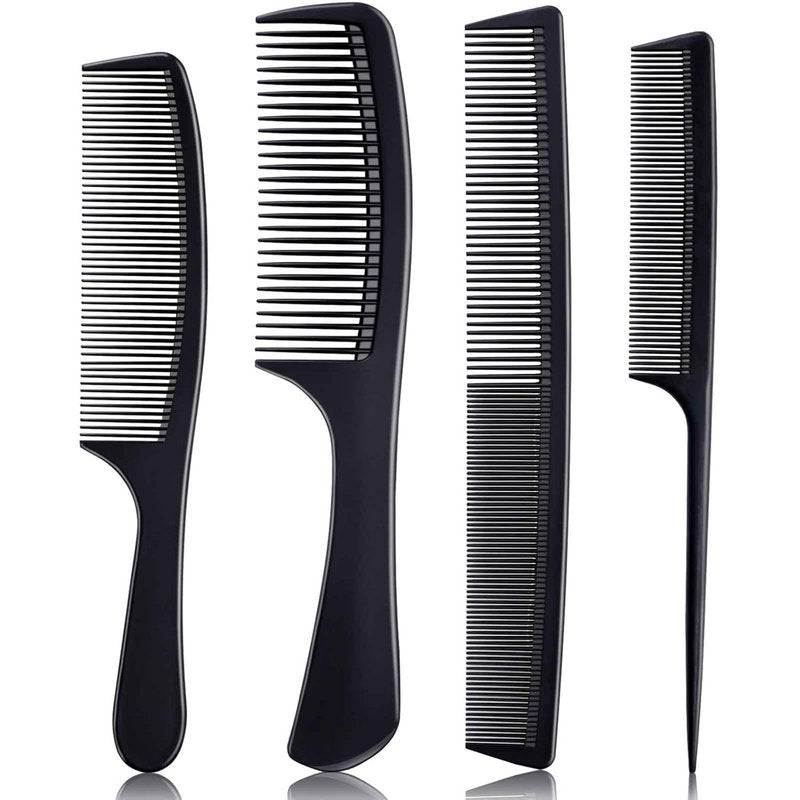 Premium Black Carbon Fiber Hair Comb Set - 4 Professional Combs for Teasing & Parting | All Hair Types