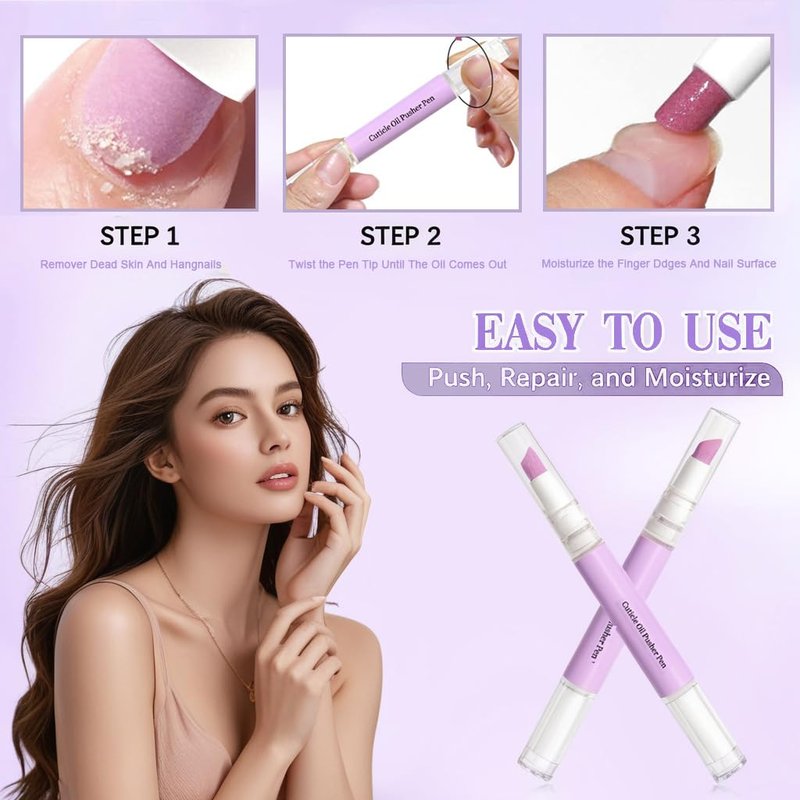 Skiennix 4-in-1 Cuticle Oil Pusher Pen - Moisturize & Strengthen Dry Nails | 2-Pack Applicator Set