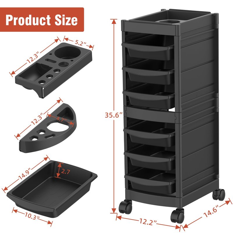 Johgee 7-Layer Salon Trolley Cart with 6 Drawers, Professional Salon Rolling Cart with Wheels for Hair Stylist, Portable Barber Station with Extra Storage Space for Barber,Tattoo