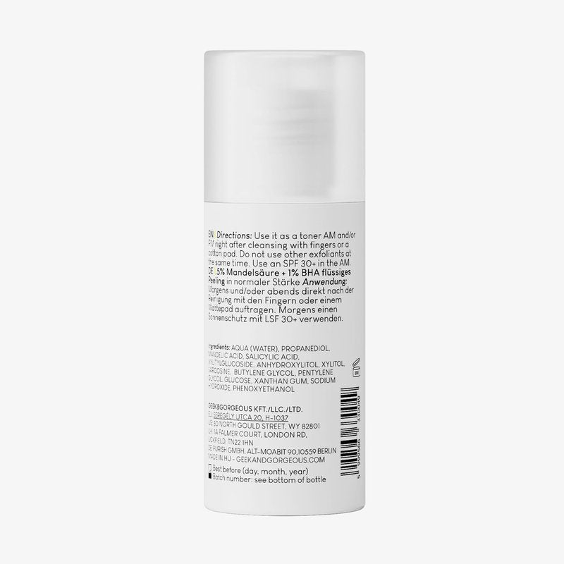 Geek & Gorgeous – Cheer Up – Exfoliating Liquid with Mandelic Acid (AHA) & Salicylic Acid (BHA) – Helps Refine Pores, Balance Oil & Improve Skin Texture – For Oily & Combination Skin – 1 oz