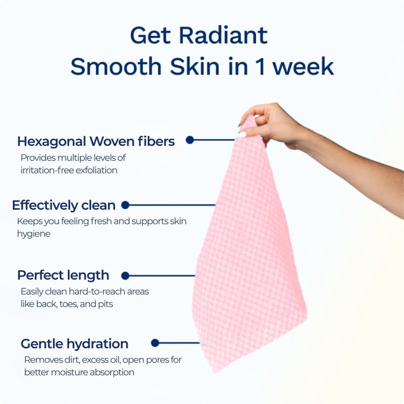 Sima Brand Exfoliating Washcloth Face & Body Scrub Towel - Japanese Exfoliating Towel with Hexagon Fibers, Body Scrubber with 2 Sides for Scrubbing & Washing, Extra Long Body Towels (Pink)
