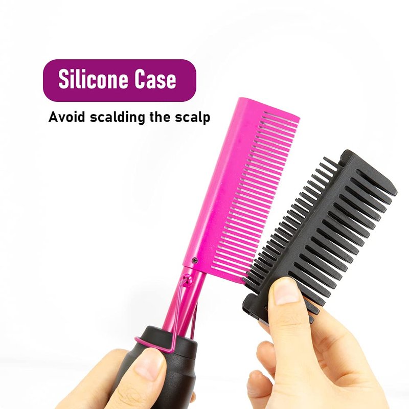 AIHOPESTO Hot Comb Electric Hair Straightener, Ceramic Comb, Security Portable Curling Iron, 3 Temperature Settings, Heat Protection, 1.5m Cord, for Black Hair, African American Hair