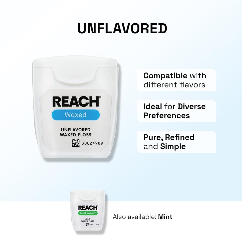 REACH Waxed Dental Floss, 2X More Value, Plaque Remover for Teeth, Shred Resistant, Floss Slides Smoothly, Easy to Use, Waxed, for Adults & Kids, Oral Care, PFAS Free, 3 Pack, 115 yd, Unflavored
