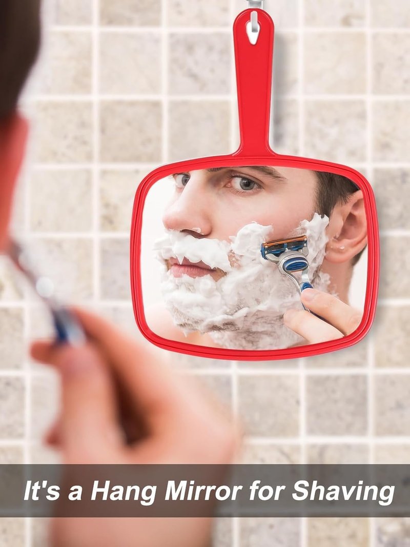 Gladmart Hand Mirror Salon Barber Hairdressing Handheld Mirror with Handle(Square,Black and Red,7.4 x 10.3 inches)