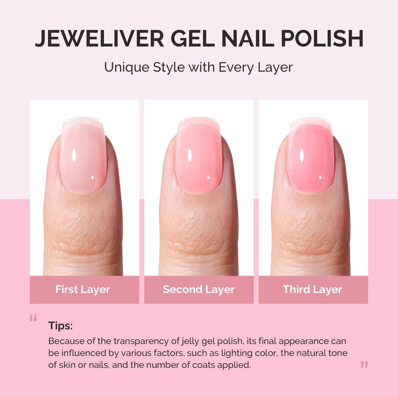 MelodySusie Jeweliver Jelly Gel Polish, 0.5Fl Oz Pink Gel Nail Polish Sheer Translucent Soak Off UV LED Light Cure Valentine's Day Gift for Women Manicure Nail Art DIY at Home JM25