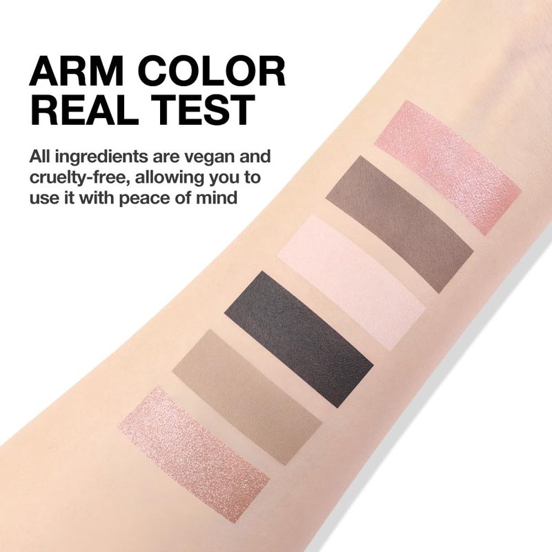 HHLTOH 6 Colors Neutral Rose Brown Eyeshadow Palette, Mini Travel Eye Shadow Palette for Women with Mirror, Nude Pink Coffee Brown Black White, Matte & Shimmer Glitter Highly Pigmented Blendable Vegan