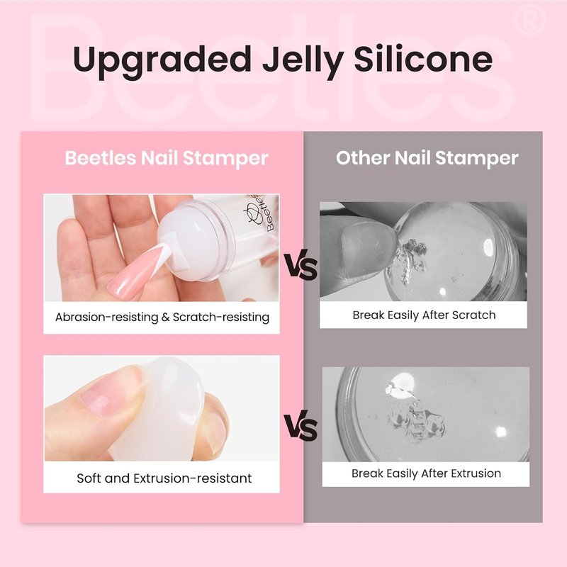 Beetles Nail Stamp Kit - 3Pcs Silicone French Tip Nail Art Tool | Replacement Stamper Heads & Scrapers for DIY Manicure