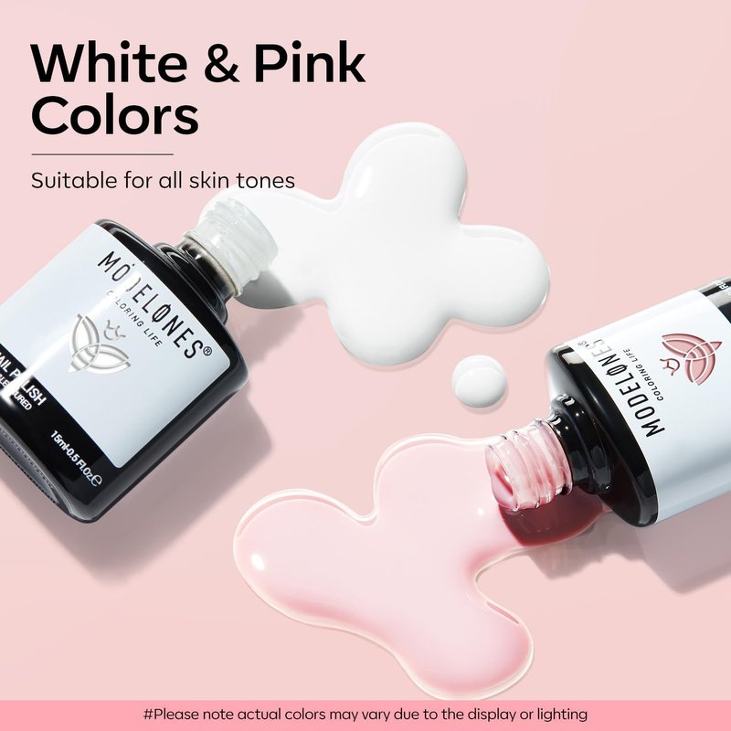 Modelones Gel Nail Polish Set - 2 Pcs 15ml French Manicure Kit in White & Nude Pink | Soak Off UV LED Gel for DIY Nail Art