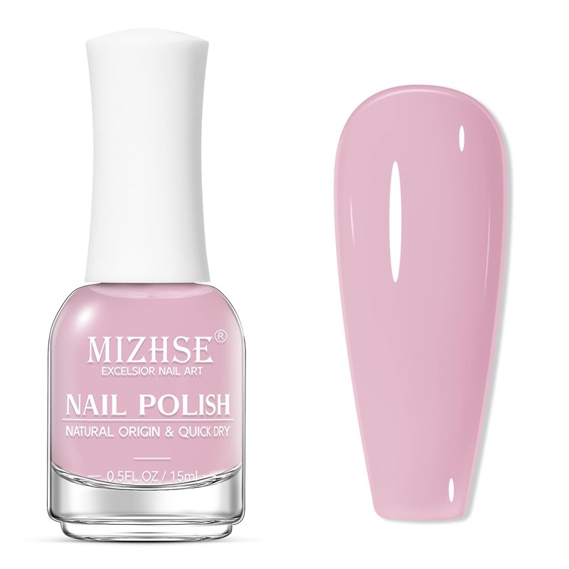 MIZHSE Quick Dry Nail Polish, Regular Pink Nail Polish Non Gel Air Drying Fast, 15 ml Glossy Finish Nail Lacquer Candy Pink Nail Art Manicure DIY Home