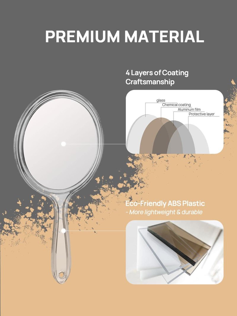 OMIRO Hand Mirror, Double-Sided Handheld Mirror 1X/3X Magnifying Mirror with Handle, Set of 3 (Clear)