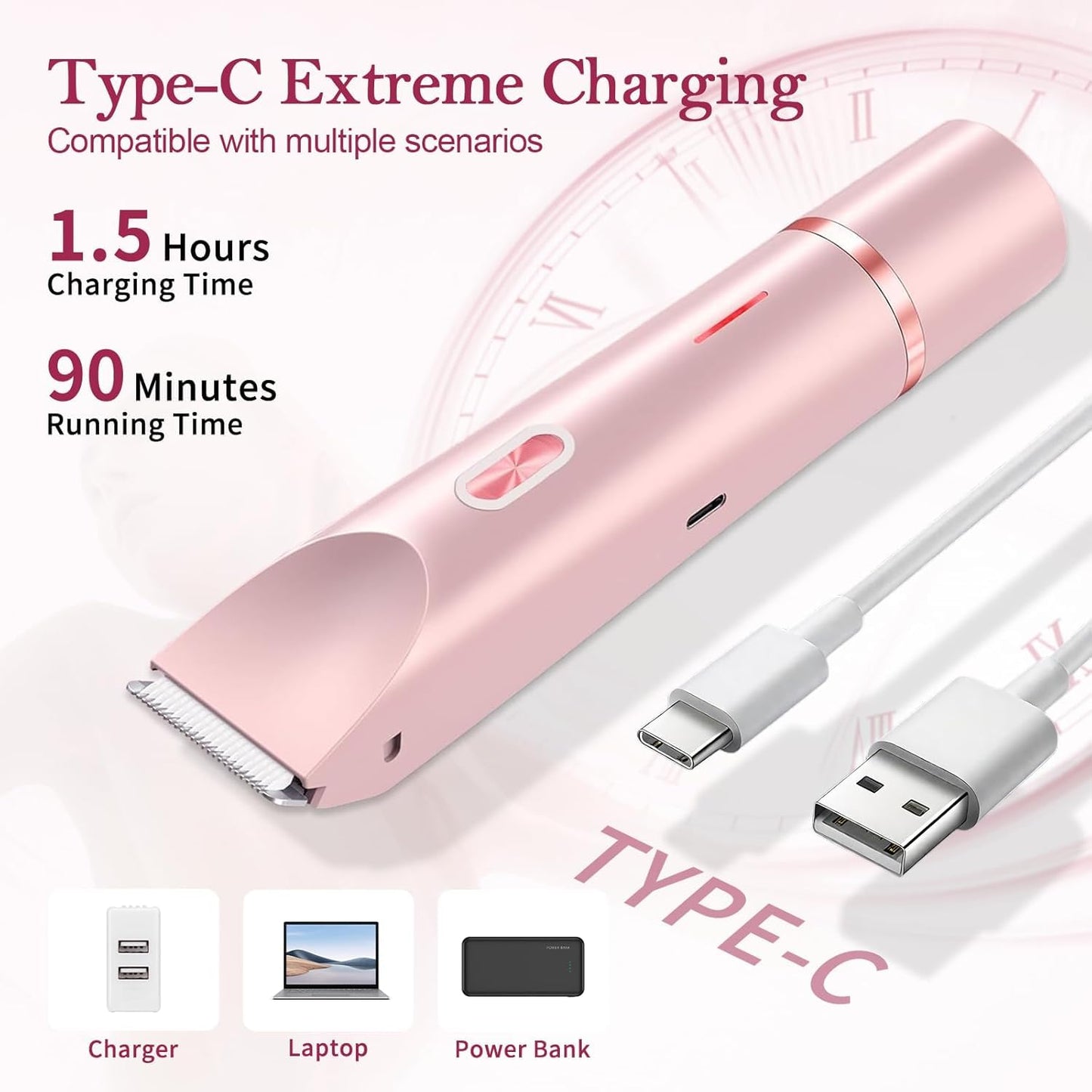 Bikini Trimmer for Women, 2-in-1 Dual Head Shaver Women, IPX7 Waterproof Gentle Electric Razors for Sensitive Areas, Cordless Hair Removal for Shower & Travel, Holiday Gift (Pink)