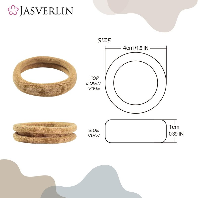 JASVERLIN 100 pcs Seamless Cotton Hair Ties, Thick Hair Elastic Bands Soft No Damage Ponytail Holders for Women Girl 1.5 inch (5 Colors)
