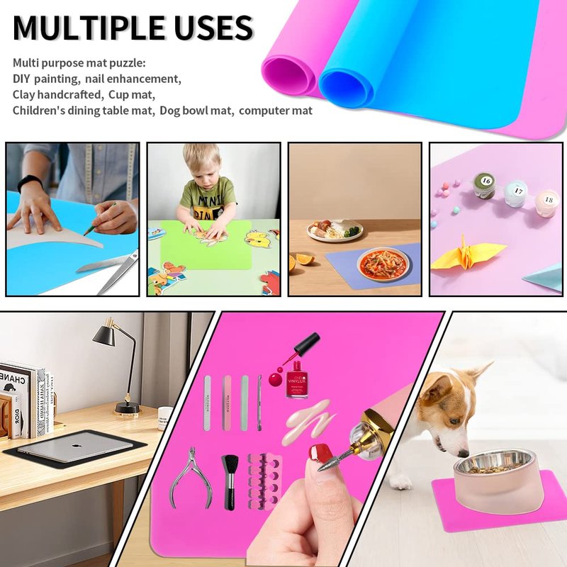 Silicone Mat, 15.7" x 11.8" Silicone Mats for Crafts, 2 Pack Nonstick & Nonslip Large Silicone Mats for Resin Crafting Art Painting Mat Jewelry Resin Molds Casting Molds Mats Supplies, Rose Red&Blue