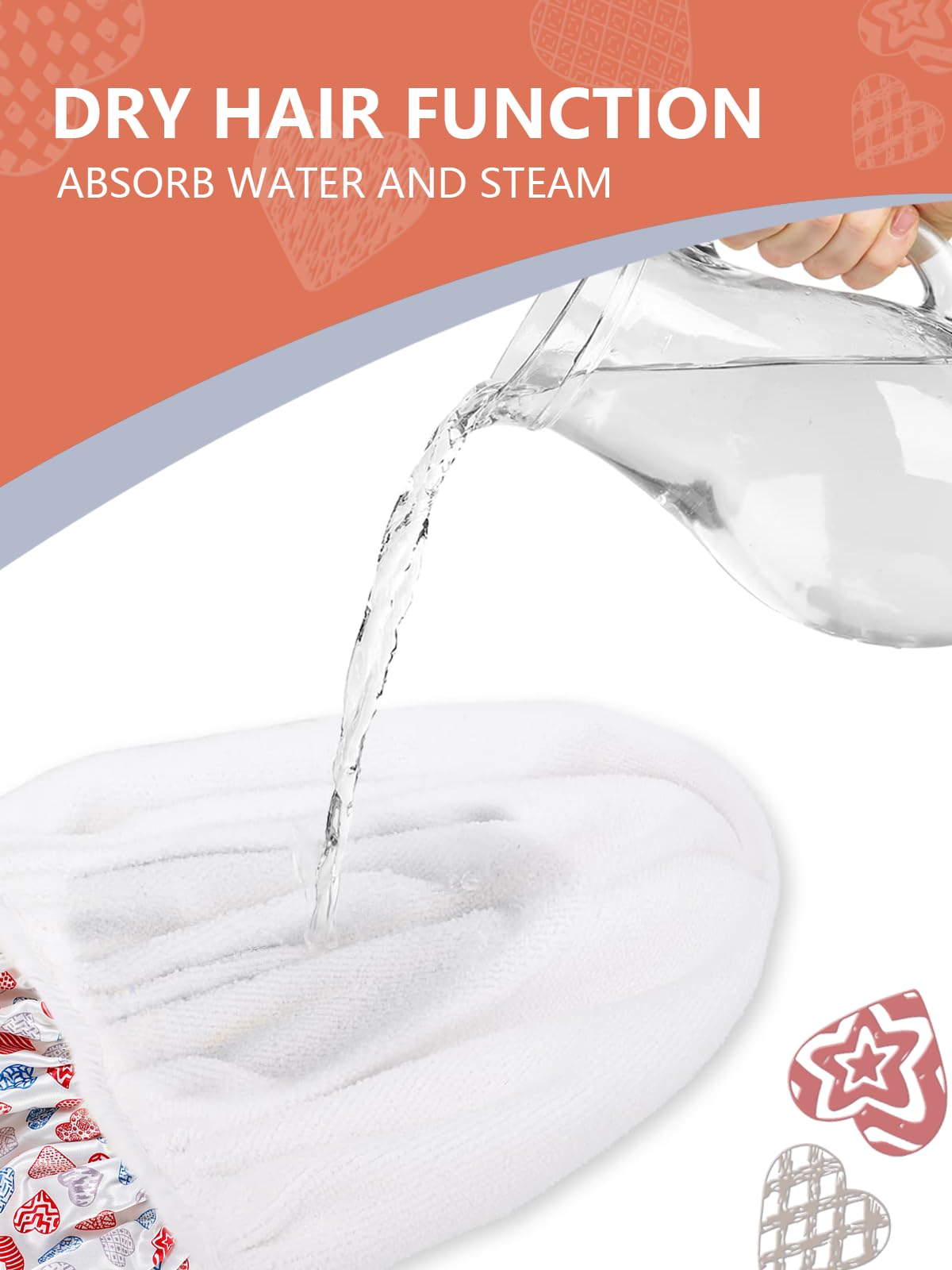 Years calm Terry Lined Shower Cap, Triple Layer Heart Motifs,Waterproof Reusable Elastic,Hair Shower Cap for Women,Terry Cloth Shower Caps for Spa,Clean,Trave (White, One Size)