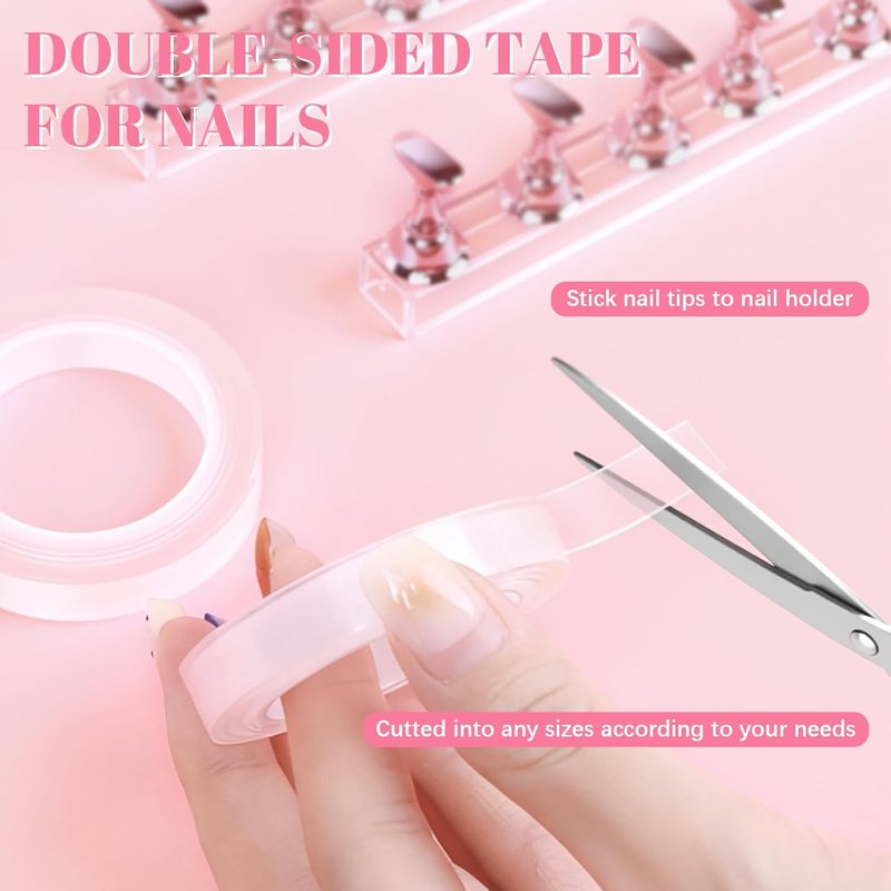 Pink Nail Painting Practice Stand Set - 2 Acrylic Holders with Double-Sided Tape | Nail Art Display Tools for DIY & Salon Use