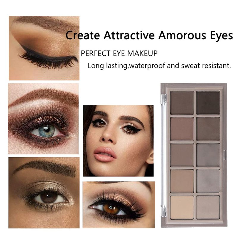 Aaiffey 10 Colors Eyeshadow Palette,Highly Pigmented Matte Eyeshadow Cement Color Eye shadow Shades Waterproof Cool-tone Eye Makeup Palette Velvety Texture Neutral Eyeshadow,04#