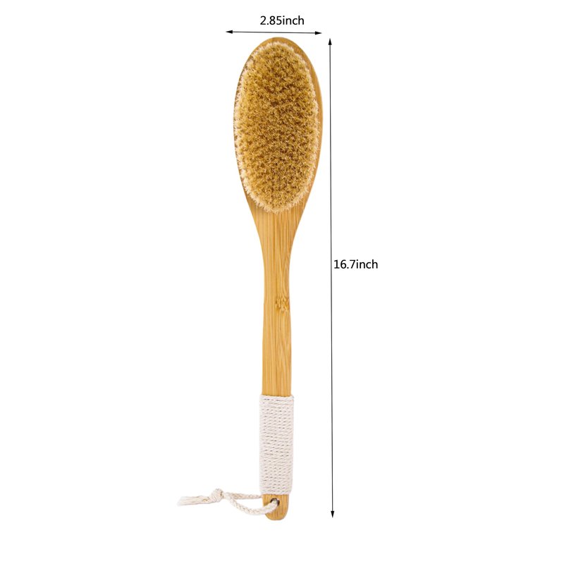Bamboo Back Scrubber with 16.7 Inch Curved Long Handle Exfoliating Back Scrub Skin Deep Cleansing with Natural Bristles for Men and Women Bath Back Exfoliator Body Dry Brushing