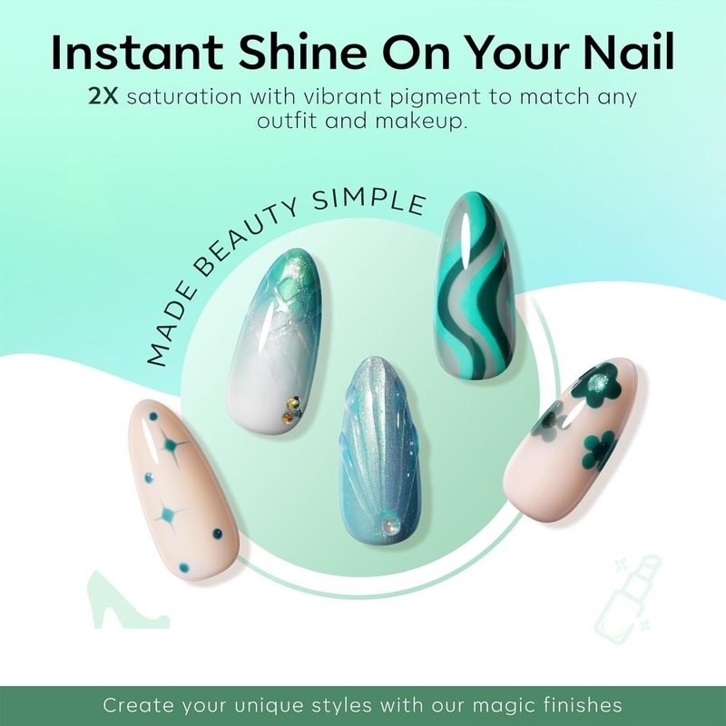 Ethereal Green Gel Nail Polish Set - 6 Colors for Spring/Summer | Mermaid Lagoon & Turquoise Glitter