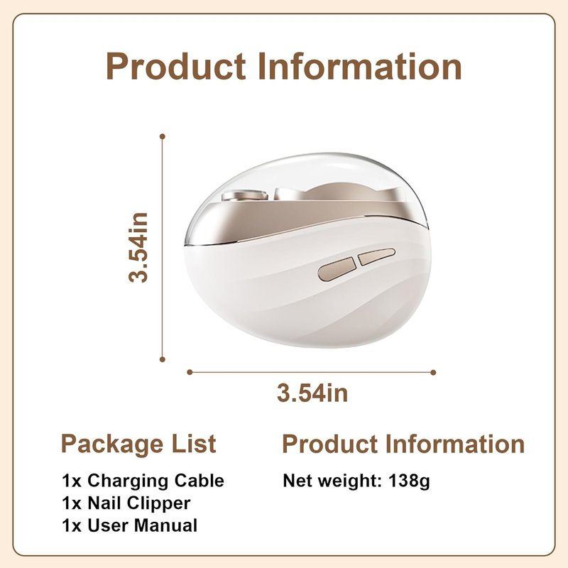 Skiennix Electric Nail Clipper - 2-Speed Rechargeable Trimmer for Seniors, Adults & Kids | Beige with Light & Dust Collector