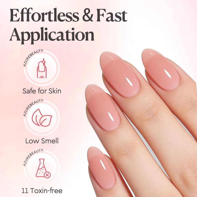 AzureBeauty Builder Gel for Nails, 18ml 7-in-1 Jelly Peach Self-Leveling Nail Strengthener for beginners, UV/LED Soak Off Builder Gel for Apex, Extension, Overlay & Rhinestone, Base & Top Coat Needed