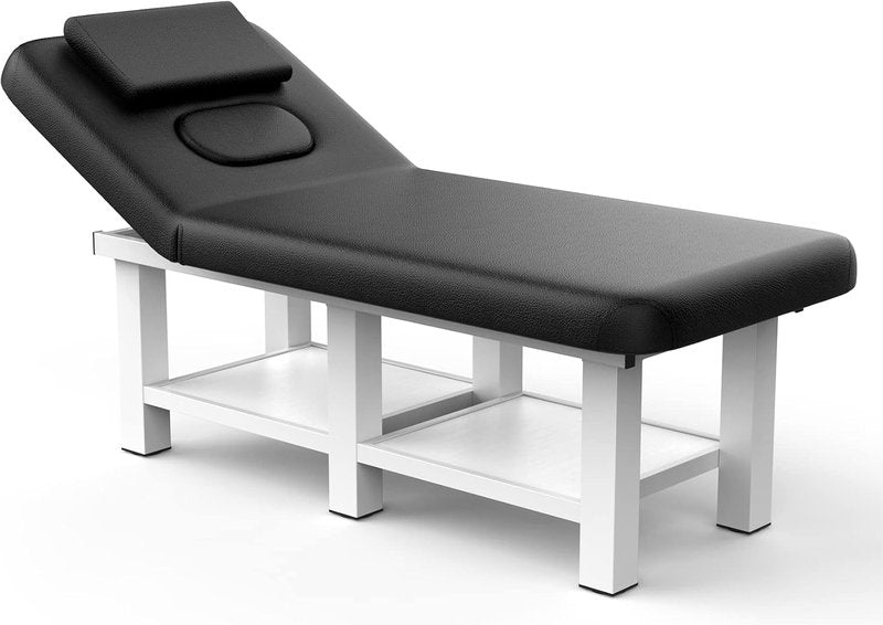 Metal Frame Wide Stationary Massage Table - Heavy Duty PU Leather Spa Treatment Bed | 31.5'' Wide, 75'' Long, Black