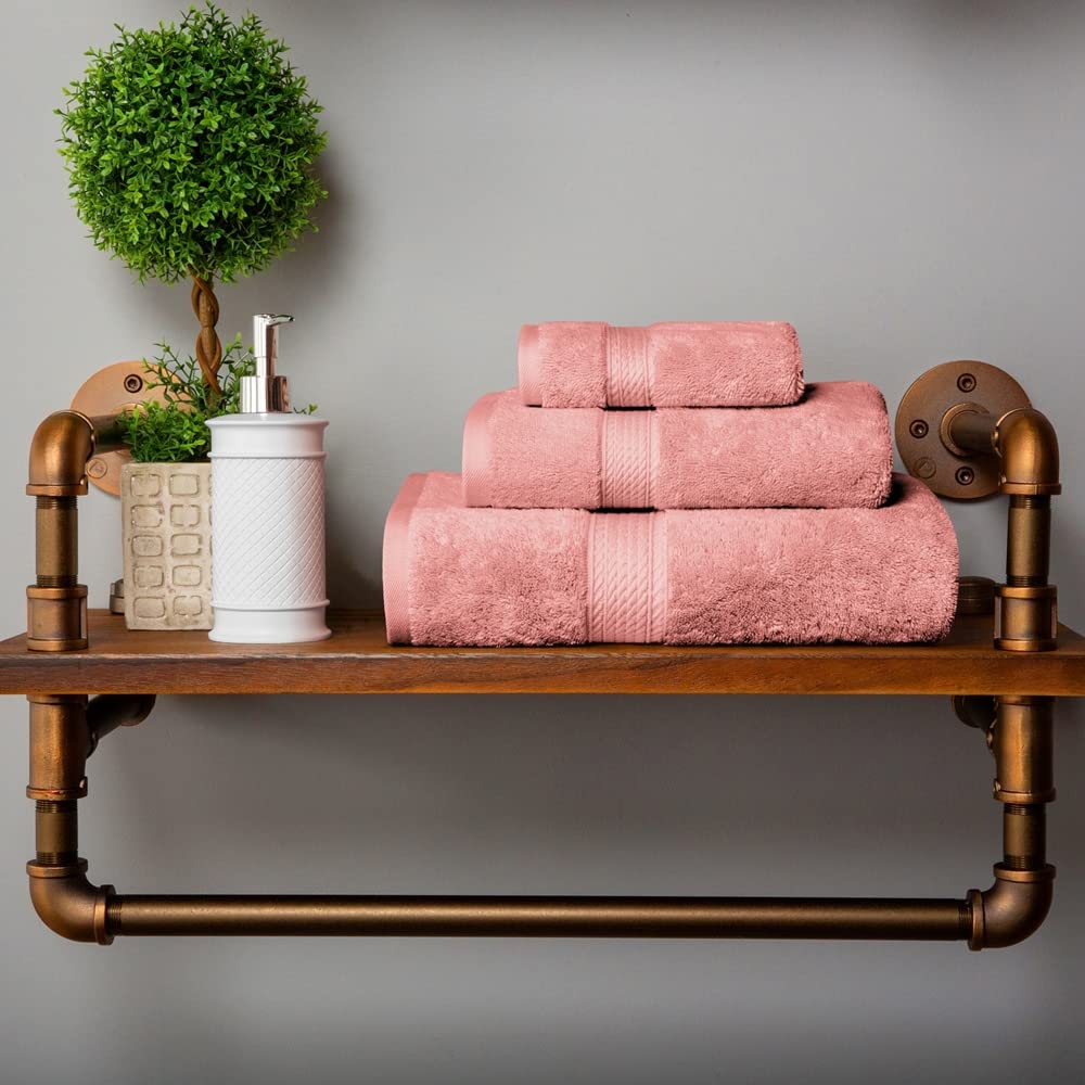SUPERIOR Egyptian Cotton Pile 3 Piece Towel Set, Includes 1 Bath, 1 Hand, 1 Face Towel/Washcloth, Ultra Soft Luxury Towels, Thick Plush Essentials, Guest Bath, Spa, Hotel Bathroom, Tea Rose