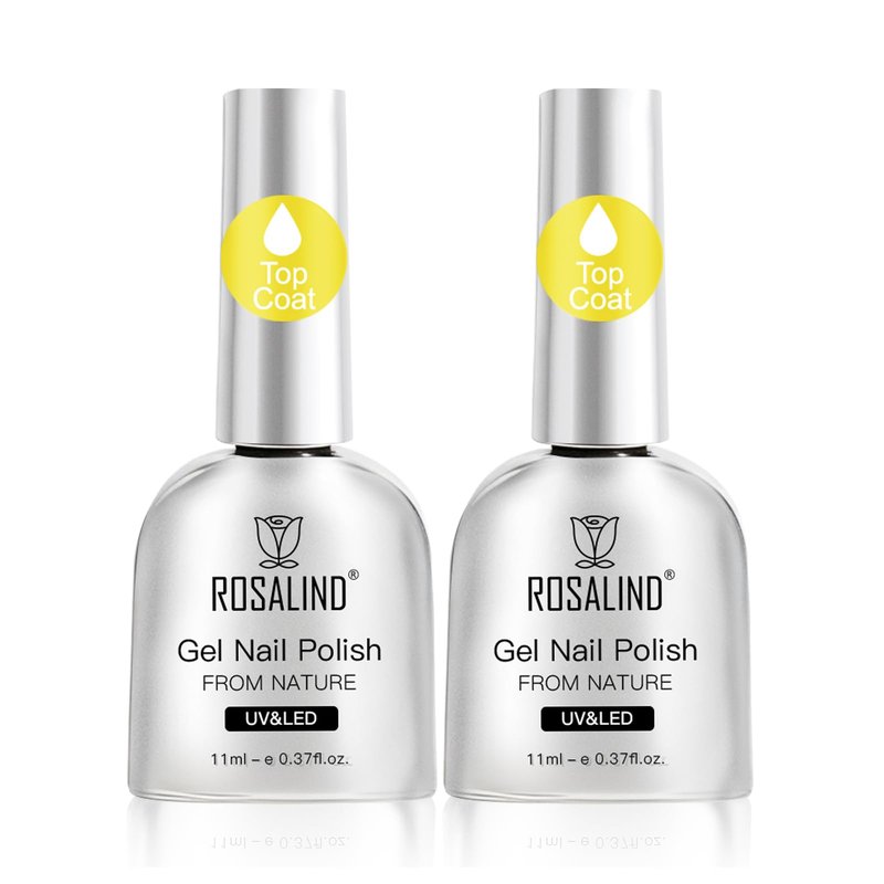 ROSALIND Clear Gel Top Coat, 2Pcs 11ml No Wipe Top Coat Gel Nail Polish Long-Lasting High Glassy Shiny,Need U V/LED Lamp for Home DIY Gift