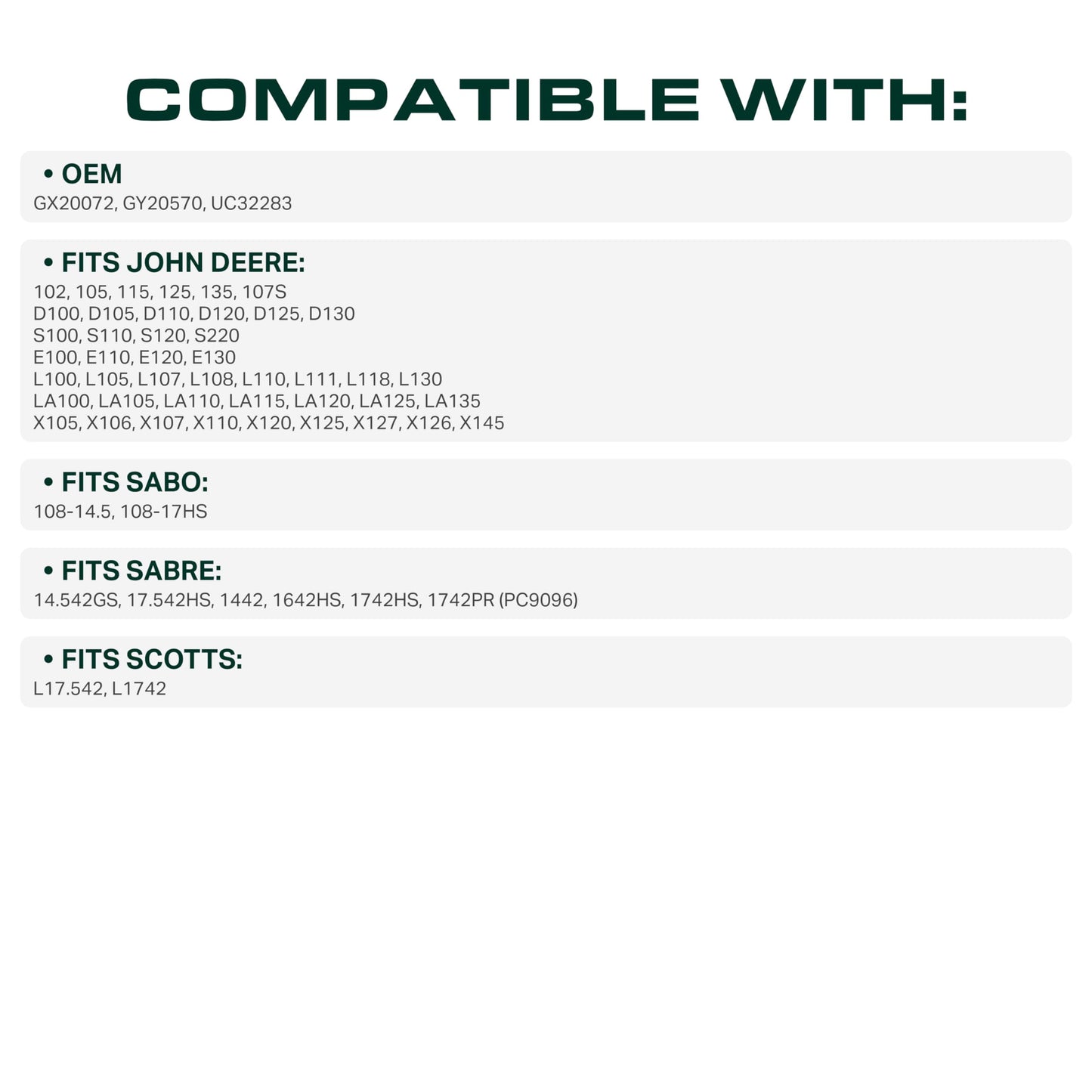 UDC Parts GX20072 John Deere 42 Inch Deck Belt Replace D110 L110 D105 E100 D130 S100 LA105 L100 D100 E130 L111 E110 E120 D125 125 LA135 LA110 S100 LA120 S120 LA125 UC32283 GY20570 Deck Belt / 104 inch