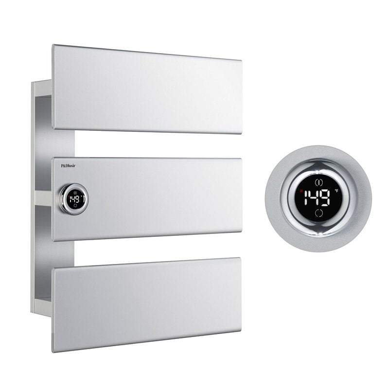 P&Dlusir Towel Warmer, Heated Towel Rack with Adjustable Temperature and Timer (1-24h, On), Fast Heating and Drying for Bathroom, Memory & Remote Control Compatible, Left-Wiring, 3-Panel, Silver