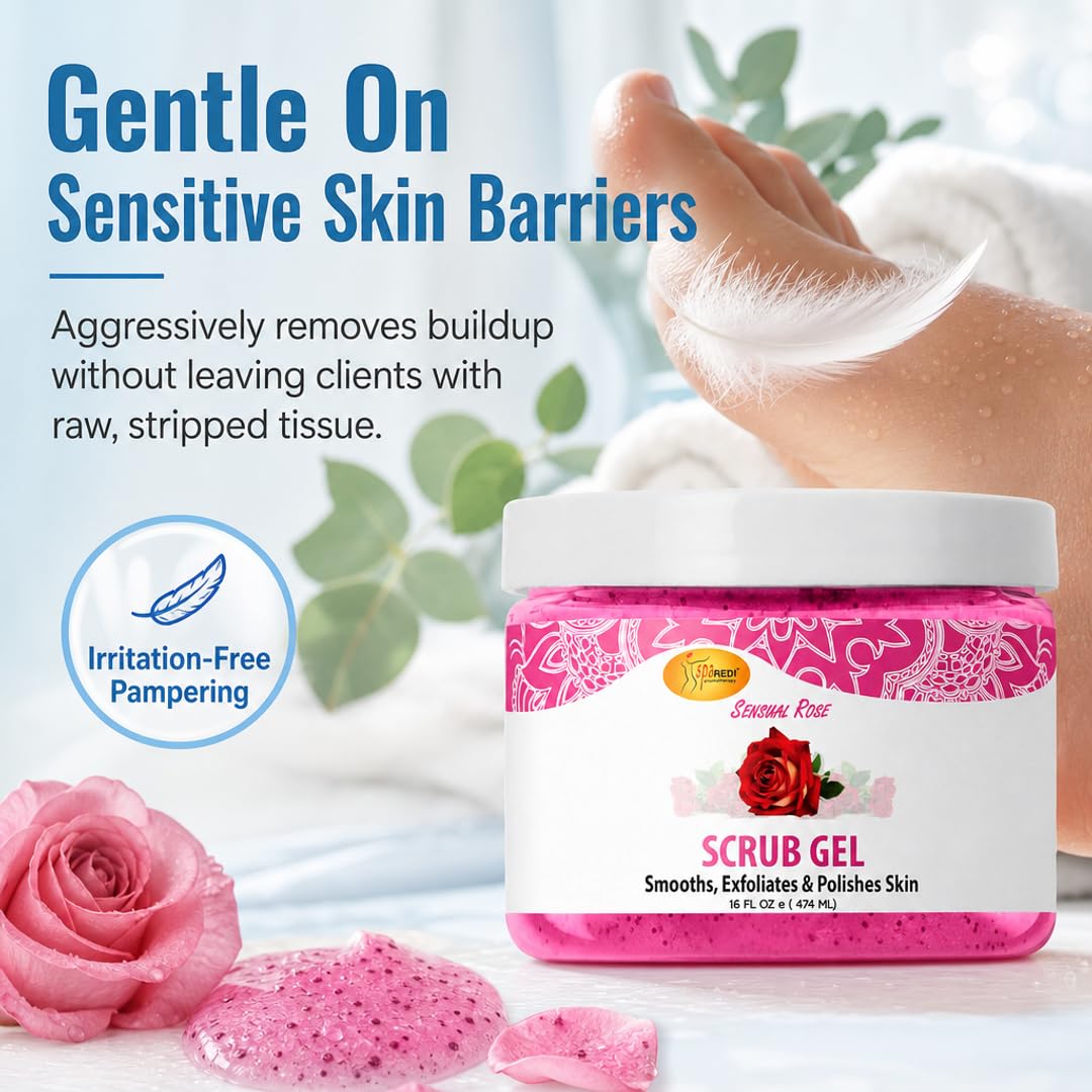 SPA REDI Exfoliating Scrub Gel – Dual-Action Pedicure Treatment for Callus Removal & Hydration, The One-Step Pedi Transformation for a 'Wow' Transformation Without Irritation 16 Oz