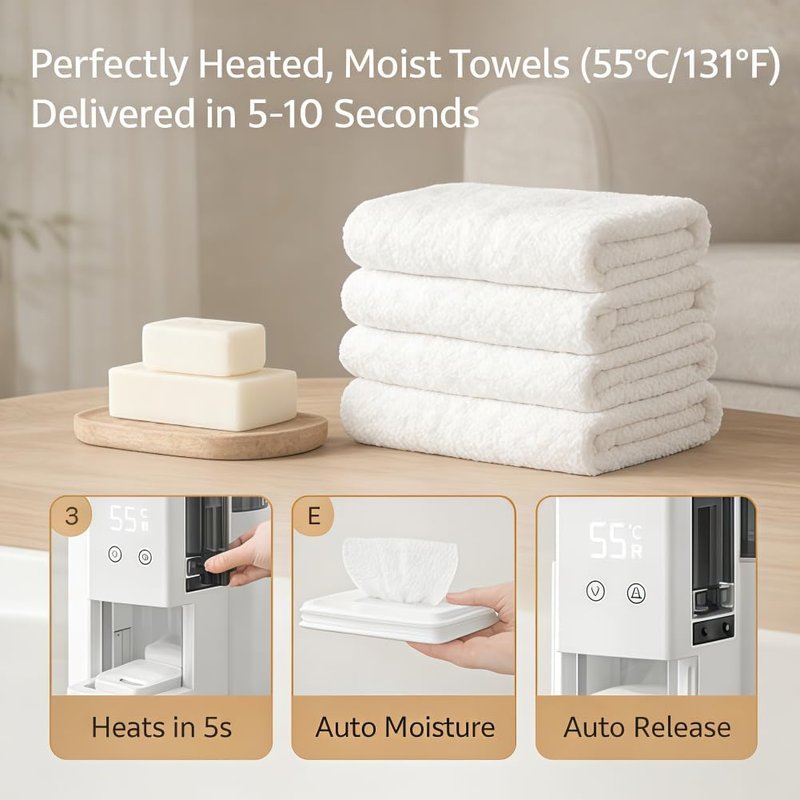 2026 New Hot Towel Dispenser, Automatic Hot Towel Warmer Machine with 5-Second Fast Heating, 55°C Constant Temperature Face Towel Heater for Spa, Salon, Facial, Bathroom