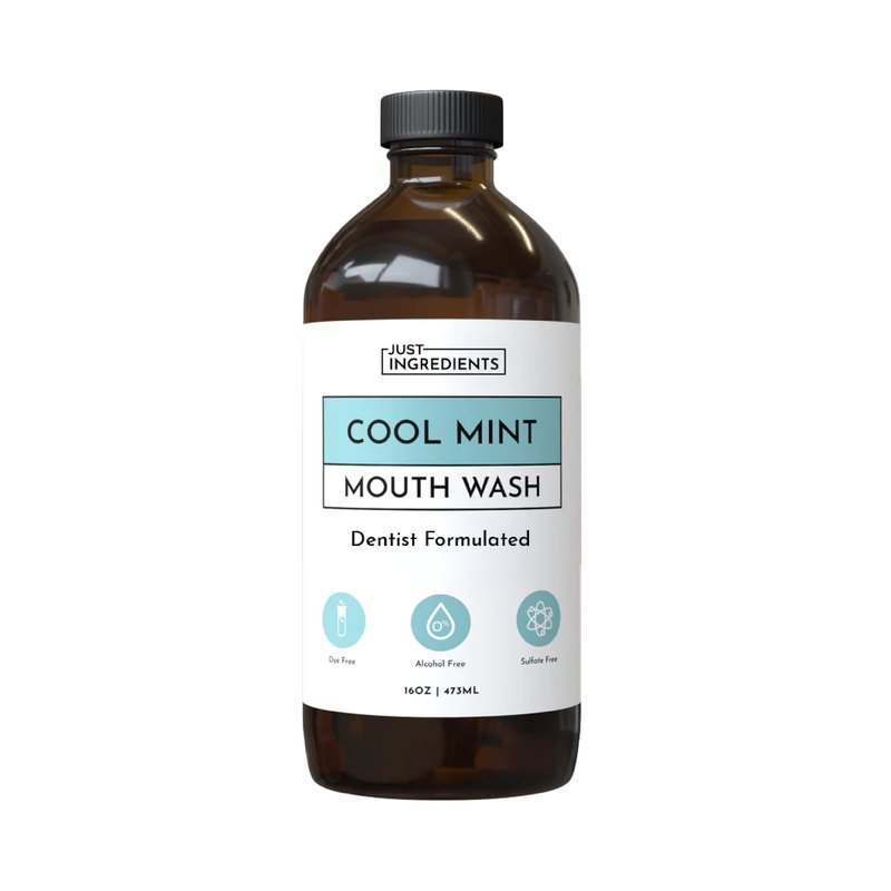 JUST Ingredients Cool Mint Remineralizing Mouthwash - Hydroxyapatite, Colloidal Silver, Alcohol-Free - 16 Fl Oz