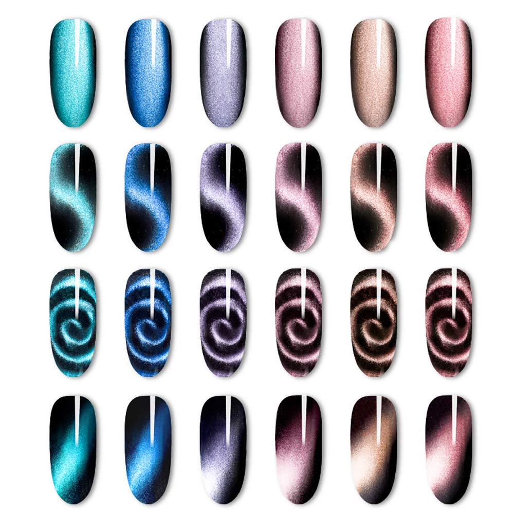 WOKOTO 6Pcs 3d Cat Eyes Magnet Magnetic UV Gel Nail Polish Magnet Pens Set Flower Ombre Design Double Head Magnet Stick Manicure DIY Tools Nail Magnet For Cat Eye Designs Wands
