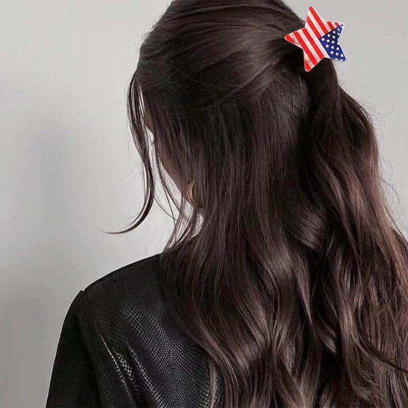 American Flag Star Hair Clip 4th of July Patriotic Hair Accessories for Women Independence Day Red White Blue Acrylic Hair Claw Clips for Thick Thin Hair USA Flag Hair Barrettes for Holiday Party Gift