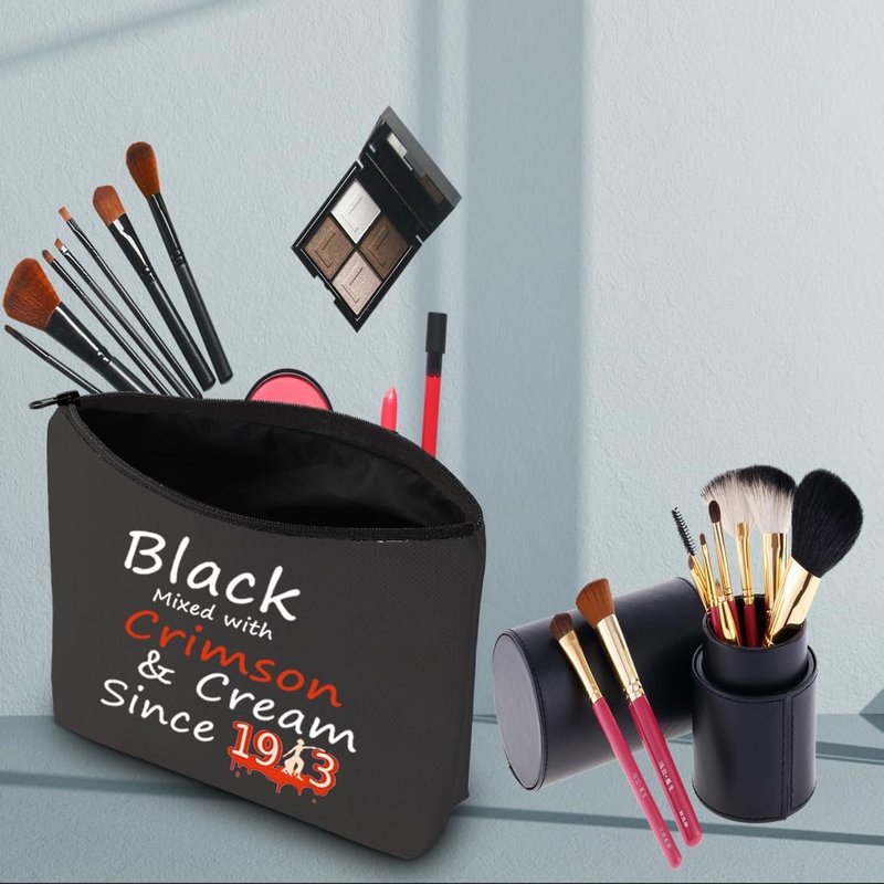 Crimson & Cream Sorority Makeup Bag - Stylish Black Cosmetic Bag for Sorority Gifts | Perfect Size for Essentials