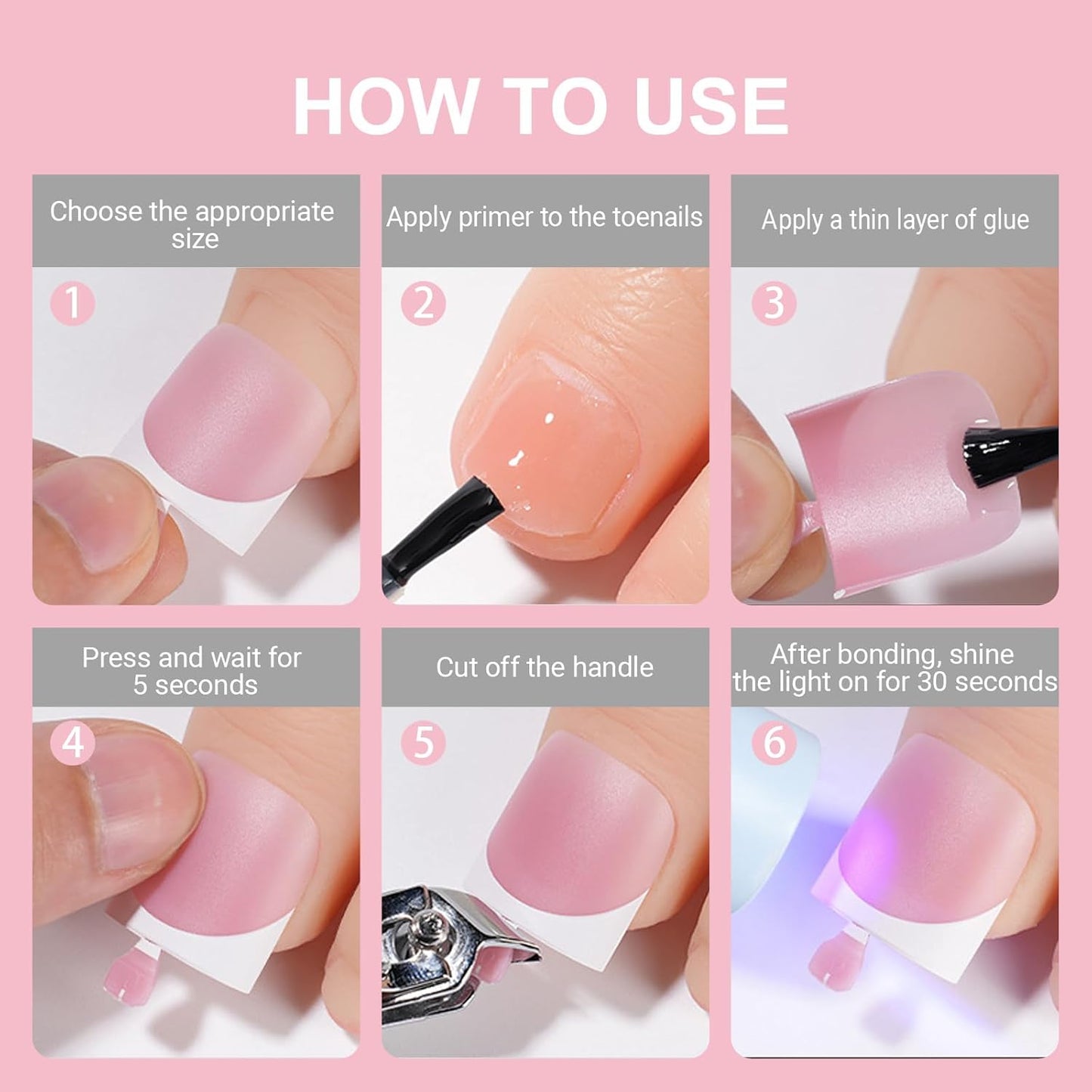 Toe Press On Nails - French Tips Soft Gel Full Cover Acrylic | 150pcs Berry Pink, 15 Sizes