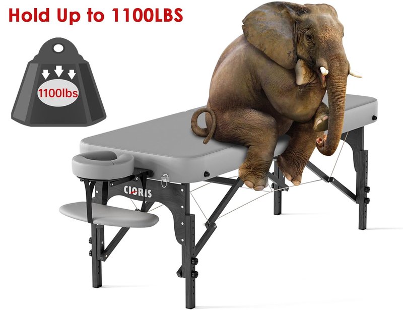 CLORIS 84" Professional Massage Table - Portable & Lightweight with Adjustable Height | Grey, Supports Up to 1100LBS